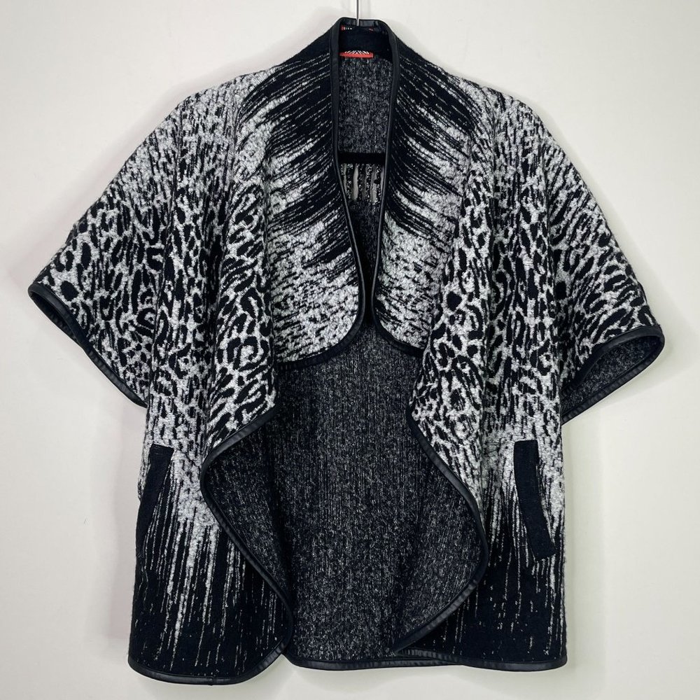 Simon Chang The Collection Leopard Print Wool Shawl Cardigan Size Small